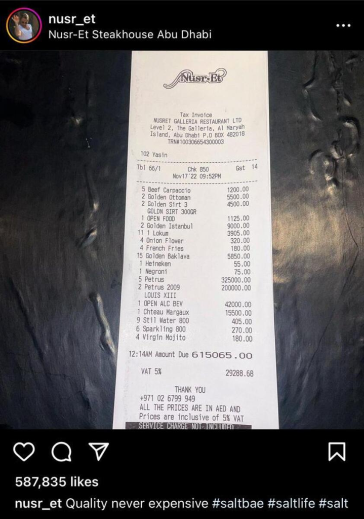 Rich people are flexing with over-the-top bills